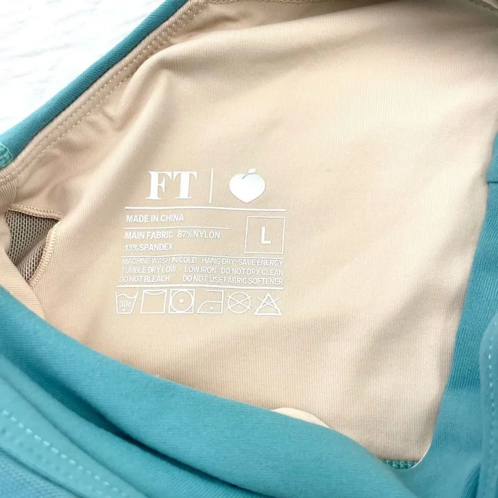 BUY 1 GET 1 FREE FT large teal and tan sports bra mesh overlay high neck